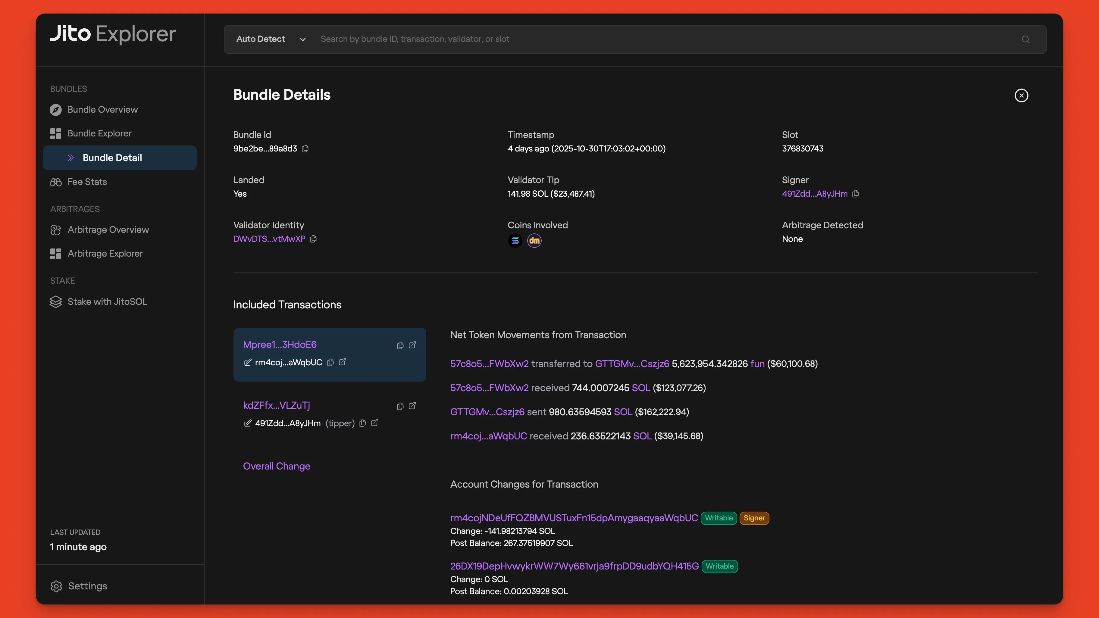 Jito's MEV bundle explorer for Solana